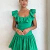 Alemais Doria Ruffle Neck Mini Dress In Emerald