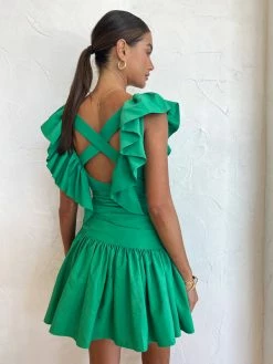 Alemais Doria Ruffle Neck Mini Dress In Emerald -Coco & Lola SHOP Alemais1 Lowres 23 600x
