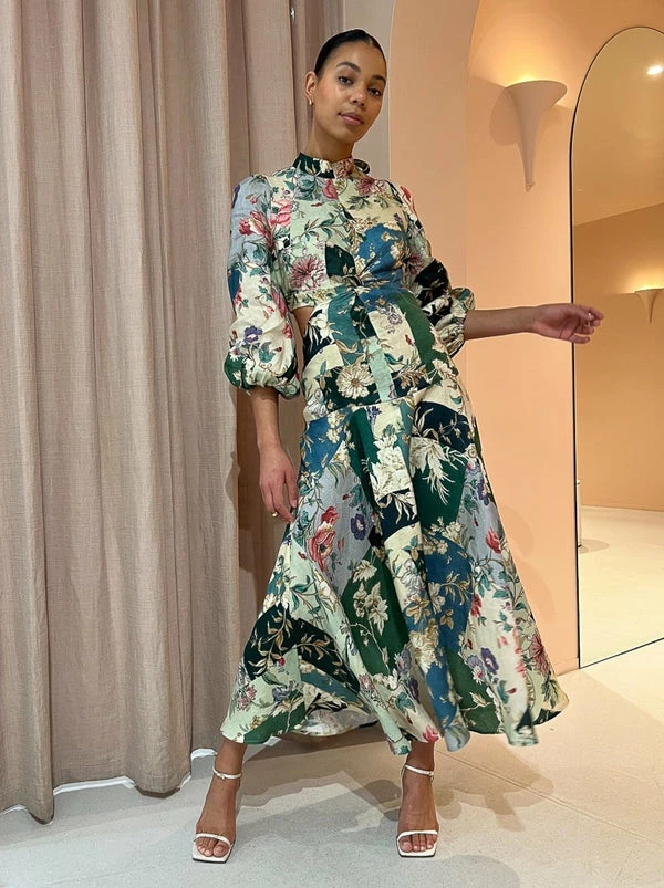 Alemais Loretta Patchwork Midi In Sage Floral 4 Alemais Loretta Patchwork Midi In Sage Floral - Image 2
