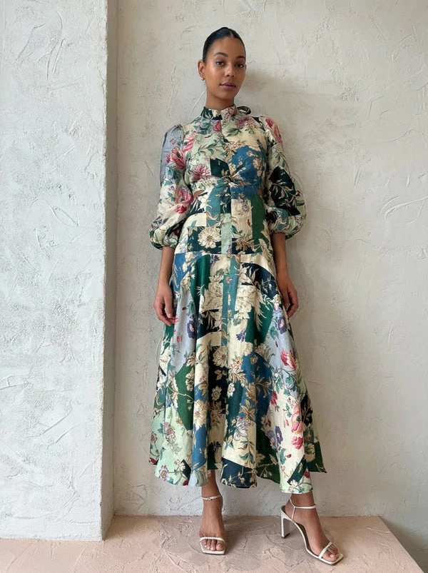 Alemais Loretta Patchwork Midi In Sage Floral 8 Alemais Loretta Patchwork Midi In Sage Floral - Image 6