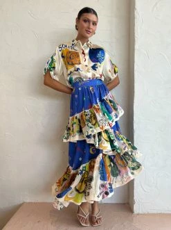 Coco & Lola SHOP 38 Alemais Soleil Ruffle Skirt In Cobalt