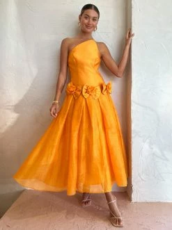 Alemais Macie One Shoulder Rosette Dress In Saffron -Coco & Lola SHOP Alemais Lowres 57 600x