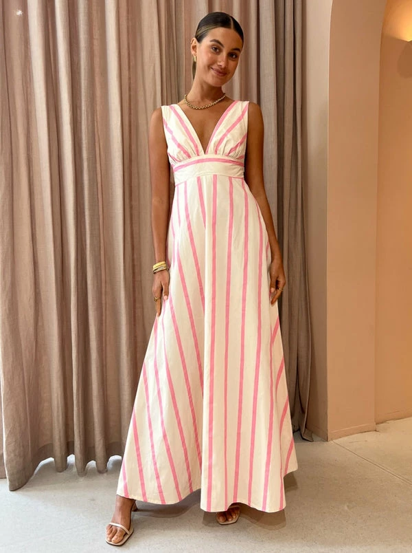 Aston Studio Betty Stripe Dress In Bubblegum/Antique Stripe 4 Aston Studio Betty Stripe Dress In Bubblegum/Antique Stripe - Image 2