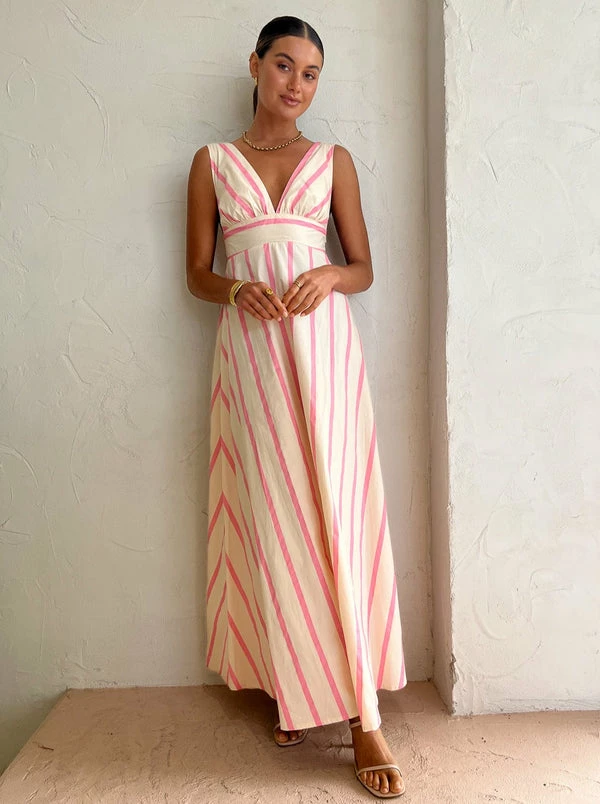 Aston Studio Betty Stripe Dress In Bubblegum/Antique Stripe 3 Aston Studio Betty Stripe Dress In Bubblegum/Antique Stripe