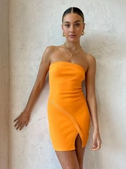 Bec & Bridge Cherry Knit Strapless Mini Dress In Mandarin
