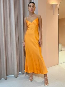 Bec & Bridge Amber V Maxi Dress In Nectarine Orange