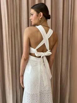 By Johnny Lennon Anglaise Tie Back Midi Dress In Ivory -Coco & Lola SHOP ByJohnny Lowres 47 600x
