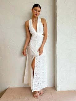 By Johnny Lennon Anglaise Tie Back Midi Dress In Ivory -Coco & Lola SHOP ByJohnny Lowres 50 600x