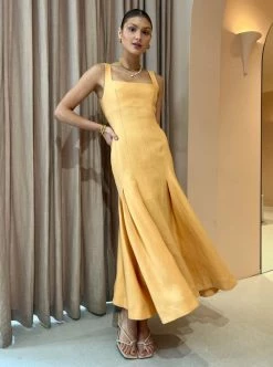 Clea Charlee Pleat Dress In Mango -Coco & Lola SHOP Clea Exclusive Low Res 22 600x