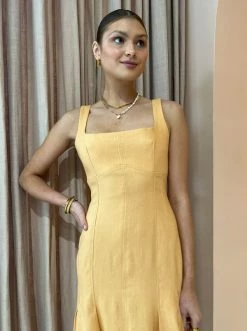 Clea Charlee Pleat Dress In Mango -Coco & Lola SHOP Clea Exclusive Low Res 27 600x