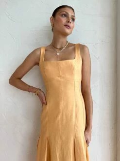 Clea Charlee Pleat Dress In Mango -Coco & Lola SHOP Clea Exclusive Low Res 38 600x