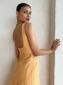 Clea Charlee Pleat Dress In Mango -Coco & Lola SHOP Clea Exclusive Low Res 42 600x
