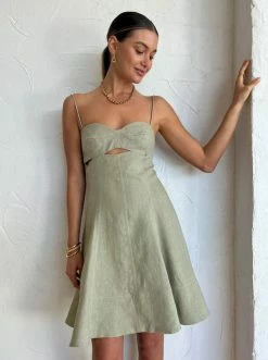 Clea Paige Stitch Mini Dress In Sage