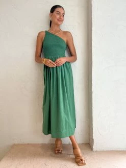 Faithfull The Brand Khalani Midi Dress In Dark Green
