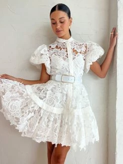 Leo Lin Sonia Bishop Sleeve Lace Mini Dress In Snow 10 Leo Lin Sonia Bishop Sleeve Lace Mini Dress In Snow -Coco & Lola SHOP LeoLin 1 Lowres 132 600x