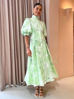 Leo Lin Anneke Drawstring Midi Dress In Jasmine Print Sage -Coco & Lola SHOP LeoLin 1 Lowres 142 600x
