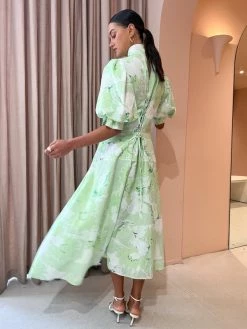 Leo Lin Anneke Drawstring Midi Dress In Jasmine Print Sage -Coco & Lola SHOP LeoLin 1 Lowres 147 600x