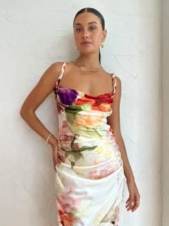 Leo Lin Rachel Cowl Neck Slip Dress In Cascade Print