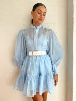 Leo Lin Alexandra Belted Mini Dress In Cornflower