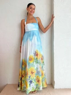 Leo Lin Claudette Silk Halterneck Maxi Dress In Sunflower Landscape -Coco & Lola SHOP LeoLin 1 Lowres 91 600x