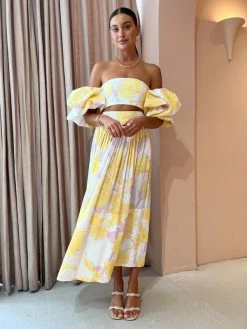 Leo Lin Elina Pleated Midi Skirt In Jasmine Sun -Coco & Lola SHOP LeoLin Lowres 202 600x