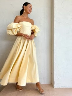 Leo Lin Matilda Puff Sleeve Midi Dress In Lemon -Coco & Lola SHOP LeoLin Lowres 44 600x