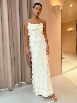 One Fell Swoop Siren Maxi Dress In Ivory Fringe