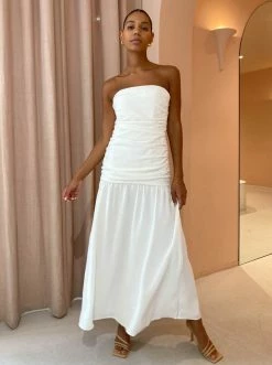 Sir Cael Gathered Midi Dress In Ivory