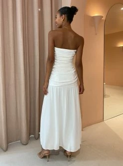 Sir Cael Gathered Midi Dress In Ivory -Coco & Lola SHOP SIR Low Res 16March 268 600x