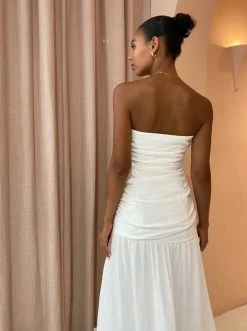 Sir Cael Gathered Midi Dress In Ivory -Coco & Lola SHOP SIR Low Res 16March 269 600x
