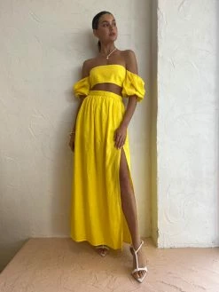 Rumer Delphine Linen Skirt In Yellow