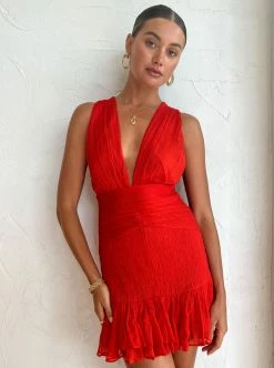 Shona Joy Leilani Mini Plunge Tie Back Dress In Hibiscus