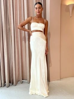 Shona Joy Ruched Maxi Skirt In Cream