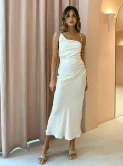 Shona Joy La Lune Asymmetrical Midi Dress In Cream