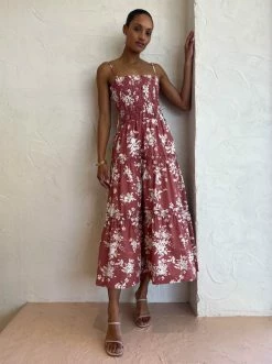 Shona Joy Cali Shirred Tiered Midi Dress In Strawberry/Cream -Coco & Lola SHOP Shona Joy Low Res 106 600x