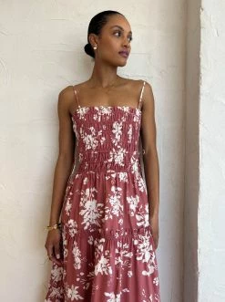 Shona Joy Cali Shirred Tiered Midi Dress In Strawberry/Cream -Coco & Lola SHOP Shona Joy Low Res 113 600x