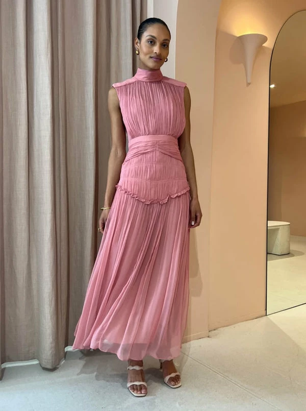 Shona Joy Lauren High Neck Midi Dress In Blush 3 Shona Joy Lauren High Neck Midi Dress In Blush