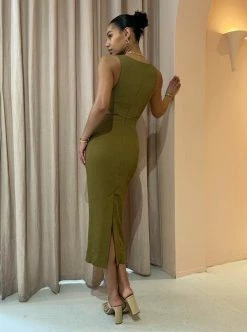 Shona Joy Simone V Neck Cut Out Midi Dress In Cumin -Coco & Lola SHOP Shona Low Res 90 600x