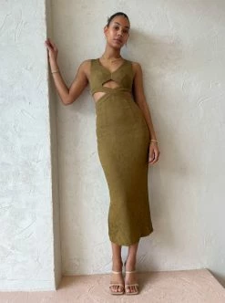 Shona Joy Simone V Neck Cut Out Midi Dress In Cumin -Coco & Lola SHOP Shona Low Res 93 600x