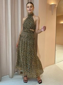 Shona Joy Paloma High Neck Cut Out Midi Dress In Olive/Multi -Coco & Lola SHOP Shona lowres 2march feb 30 600x