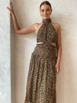 Shona Joy Paloma High Neck Cut Out Midi Dress In Olive/Multi -Coco & Lola SHOP Shona lowres 2march feb 37 600x
