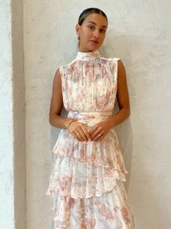 Shona Joy Faye Sleeveless Ruched Midi Dress In Blush/Multi -Coco & Lola SHOP Shonajoy Low Res October 19 600x