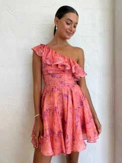Sonya Serena Mini Dress In Peach Watercolour Print