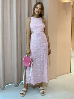 The Wolf Gang Audrey Cut Out Maxi Dress In Pink Check