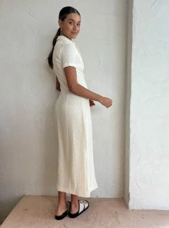 Third Form Waffle Midi Shirt Dress In Cream -Coco & Lola SHOP Third Form Eden Low Res 96 600x
