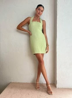 Third Form Waffle Halter Mini Dress In Mint