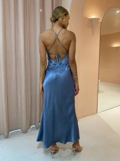 Shona Joy La Lune Gathered Square Neck Bias Dress In Blue Smoke -Coco & Lola SHOP reshoot lowres 21March 13 600x